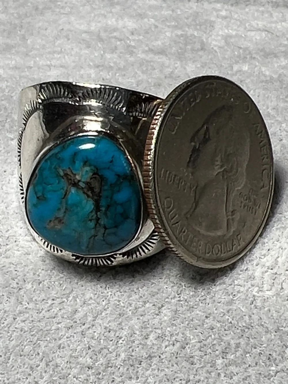 Native American Sterling Silver Ring 14 Turquoise Stone Western Southwestern